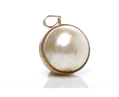 MABE PEARL PENDANTof spherical form, approximately 21mm diameter and formed by two sections of mabe pearl, marked HJK