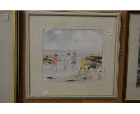 Maclean, children playing at a seaside, watercolour.