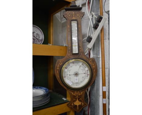 A good Victorian inlaid rosewood barometer/thermometer.