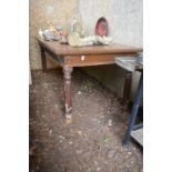A hardwood dining table.