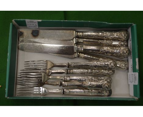 A set of six silver handled fruit knives and forks.