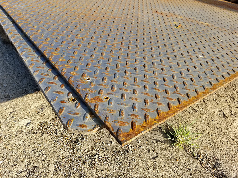 (2) SHEETS OF DIAMOND PLATED STEEL, 10' X 5' (1) SHEET 8' X 5', 1/4’‘ THICK