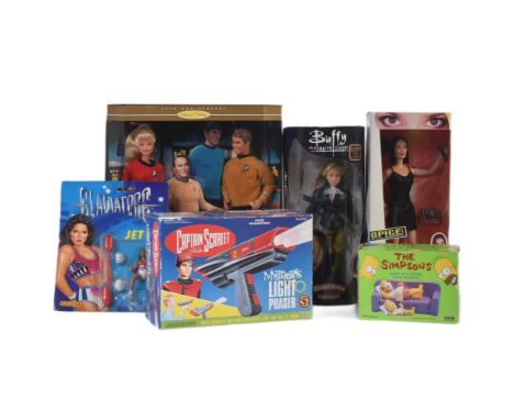 A collection of assorted vintage playset action figures comprising; Mattel Barbie &amp; Ken Star Trek gift set, Vivid Imagina