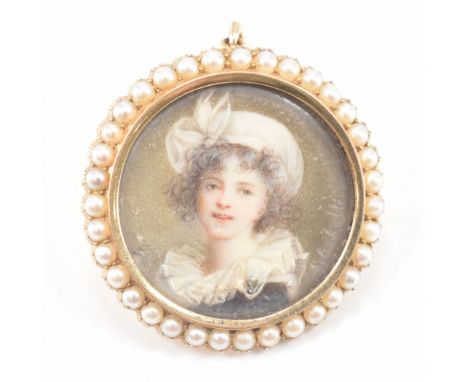 A Corsi Lalli (1849 - 1937) - A late 19th Century gold and seed pearl portrait brooch pendant. The brooch featuring a central