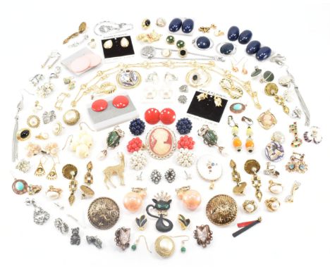 An assorted collection of costume jewellery. The lot to include; earrings, bracelets, necklaces, rings, brooches, bangles, si