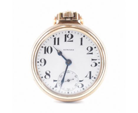 An early 20th Century Howard gold plated railroad chronometer pocket watch. The watch having a white enamelled face with arab