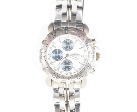 A Krug-Baumen sports master wristwatch. The watch having a white dial, three dark blue sunburst subsidiary dials, baton marke