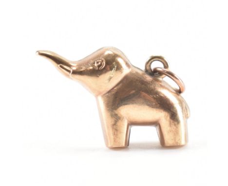 A hallmarked 9ct gold elephant pendant. The elephant modelled with a raised trunk. Hallmarked Birmingham 1972. Measures 2.5cm