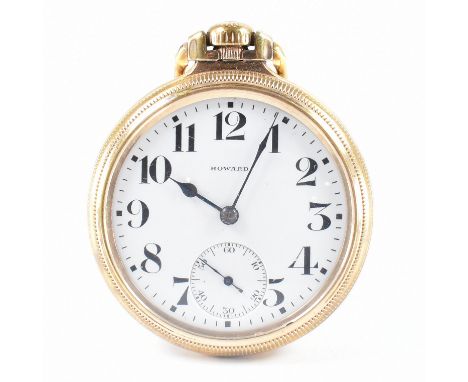 An early 20th Century Howard gold plated railroad chronometer pocket watch. The watch having a white enamelled face with arab