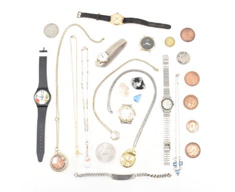 An assorted collection of costume jewellery &amp; watches. The lot to include; gold &amp; silver tone metal, wrist watches, c