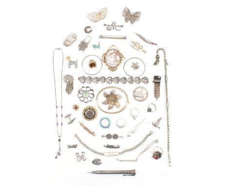 An assorted collection of antique &amp; later jewellery. The lot to include; gold &amp; silver tone metal,&nbsp;25 sterling s