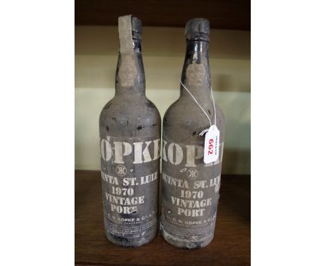Two bottles of Kopke Quinta St Luiz 1970 vintage port. (2) Condition Report: Provenance: From the estate of the late actor Ge