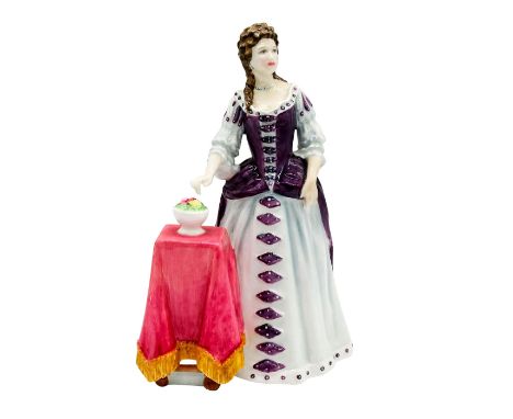 Hand made and hand painted figure of 17th English queen in a white and royal purple dress.Figure is based on Mary II portrait