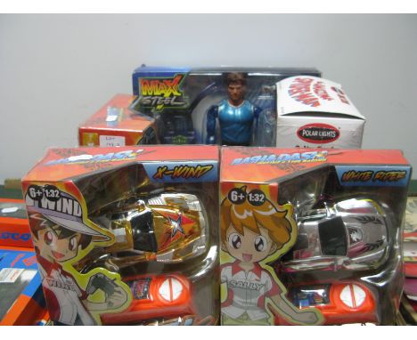 Max Steel Extreme Electronic Action Figure, by Mattel, Three Flash and Dash online and live racing car packs, including Dark 