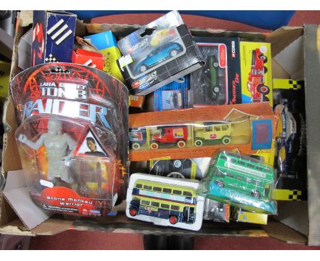 A Quantity of Diecast Model Vehicles, by Corgi, Maisto, Dickie, Lledo and other; together with a Playmates Lara Croft Tomb Ra