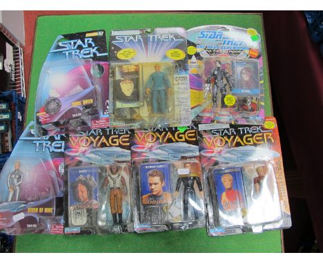 Seven Plastic Model Star Trek Figures, by Playmates, including The Hazon, Tom Paris Mutated, Sevon of Nine, Lt. Carey, Kes Th