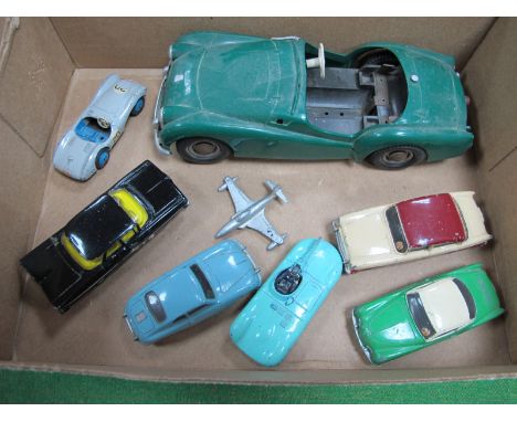 A Mid XX Century Plastic Model of a TR2 by Victory, spares or repairs. Plus a small quantity of Dinky cars, all playworn.