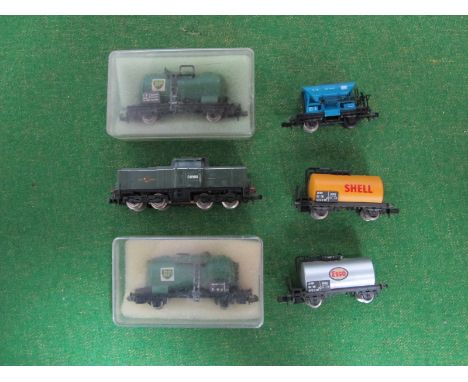 A Lima "N" Gauge Ref No 212 Bo Bo Centre Cab Diesel BR Green R/No D 8900, plus five items of rolling stock by Lima, Atlas and