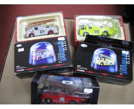 Three Corgi 1:50th Scale 'Nine Double Nine' Diecast Model Fire Service Vehicles, including #CC13008 Dennis F12 Fire Engine Be