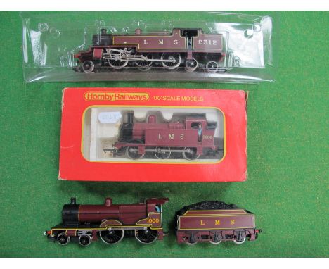 Three Hornby ''OO'' Gauge/4mm L.M.S Maroon Steam Locomotives, Ref No. R355 class 4P 4-4-0 compounds with six wheel tender R/N