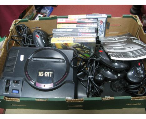 Sega Megadrive and Mega Drive II, Gaming Consoles, six controllers, arcade power stick, Mega Drive II instruction manual, gam