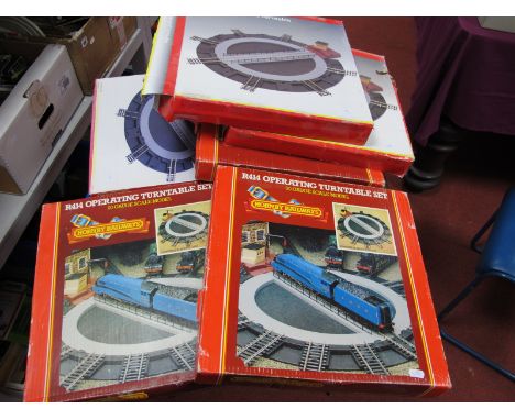 Six Hornby "OO"Gauge/4mm Operating Turntable Sets, three Ref R 070 and three Ref R 414, all boxed, playworn and missing small