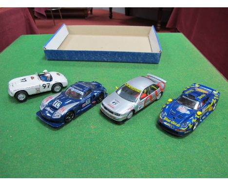 Four 1:32nd Scale Slot Racing/Sports Car Models, by Scalextric, Fly, Ninco including Porsche GTI, Audi A4 Quattro, Ferrari 16