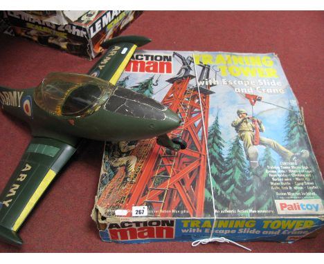 Palitoy Action Man (circa 1970's) - boxed training tower with inserts, unchecked, box, tatty, Army Fighter plane, playworn wi