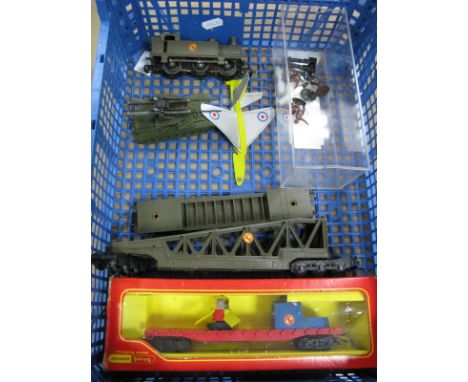A Quantity of Original Tri-ang "OO" Battlespace Items, including 0-6-0 locomotive among other items. All unboxed/playworn exc