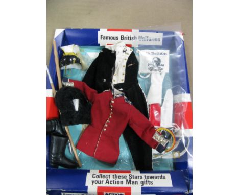 Original Action Man 17th/21st Lancers Uniform and Backing Card, (unchecked), plus associated items, playworn.