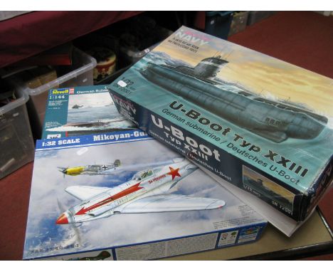 Three Plastic Model Kits, comprising of 1:72nd scale Special Navy U-Boot TYP XXII, 1:144th scale Revell #05095 U-Boat German 