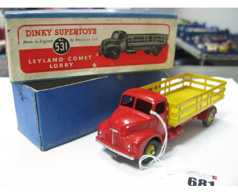 Dinky Toys No. 531 - Leyland Comet Lorry, red cab/yellow back, some signs of paint re: touching, boxed.