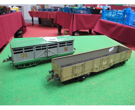 Two Hornby 'O' Gauge/7mm Pre-War Unboxed Items of No.2 Rolling Stock, a N.E Cattle Wagon (fair) and a LMS High Capacity Open 