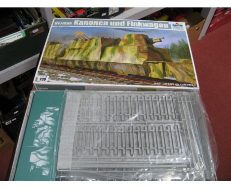 A Trumpeter 1:35th Scale Plastic Model Kit #01511 German Kanonen Und Flawagen, parts in sealed bags, appears as new, boxed.  