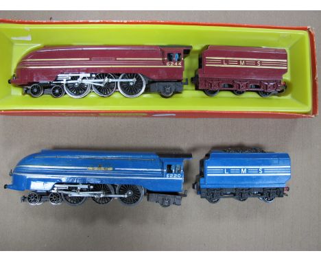 Two Triang/Hornby ''OO'' Gauge/4mm Coronation Class 4-6-2 Steam Locomotives and Six Wheel Tenders: LMS Blue R/No. 6220 and LM
