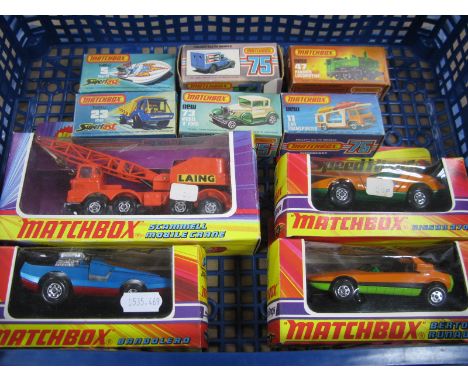 Ten Matchbox Diecast Model Vehicles, including Superkings K-12 Scammell mobile crane, Speedkings K-42 Nissan 270X, K-36 Bando