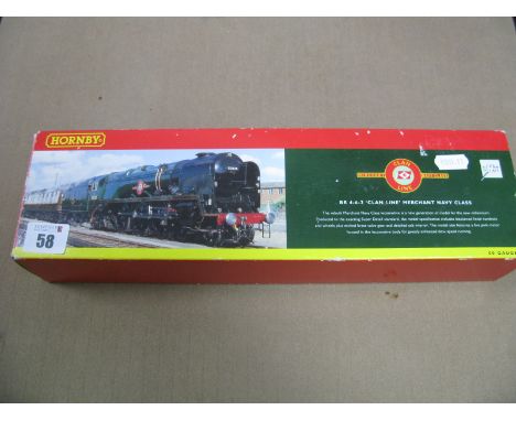 Hornby "OO" Gauge/4mm Ref R2169 Merchant Navy Class 4-6-2 Steam Locomotive and Six Wheel Tender, BR green "Clan Line" R/No. 3