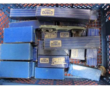 Nineteen Hornby Dublo Three Rail Boxed (Blue Box) Items of Rolling Stock, tank wagons, box vans, cattle wagons, high capacity