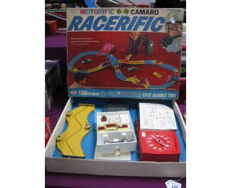 Motorific Camaro Racerific Slot Car Racing Set, by Ideal (circa 1968) including One Car Starter Timer, track, curves, instruc