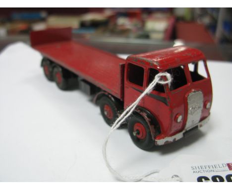 Dinky Toys No 503 Foden Flat Truck with Tailboard, 1st type cab, red cab and flatbed, no hook, black flash and chassis, red h