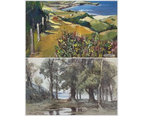 William Dodd (British 1908-1981): 'By the Lakeside - Coniston', watercolour and pen signed, titled verso 24cm x 34cm; K Dogge