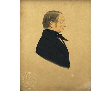 Barrett (British act.1839-1857): Miniature Side Profile Portrait of a Victorian Gentleman, watercolour unsigned, with blindst