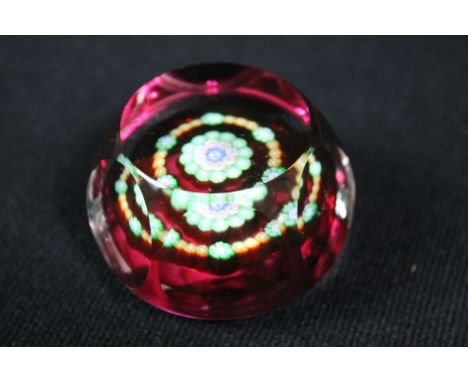 PERTHSHIRE PAPERWEIGHT - a PP32 ruby facetted limited edition Crieff Scotland Perthshire millefori paperweight, dated J (1978