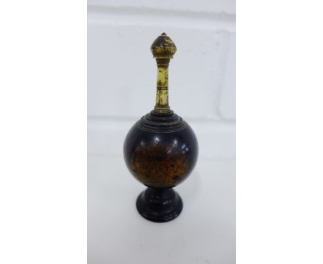 19th century ivory and treen spice container, the detachable ivory finial with a screw fastening and small apertures to the d