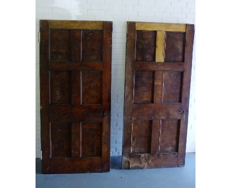 Architectural Salvage - A pair of Georgian burr walnut veneered doors (a/f) 95 x 213cm