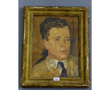 20th Century  British School Male head and shoulders portrait, Oil on board Unsigned, in gilt glaze frame, 30 x 40cm