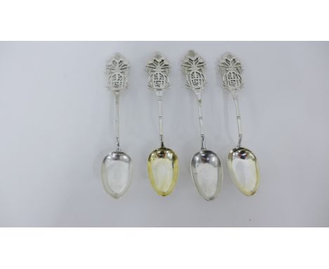 Set of four Chinese Canton silver teaspoons makers mark HC, (4)