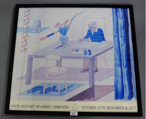 David Hockney at Andre Emmerich October 29 to November 16, 1977, framed poster, 66 x 60cm 