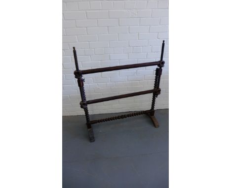 A 19th century mahogany tapestry frame having adjustable top raised on bobbin supports, 96 x 108cm