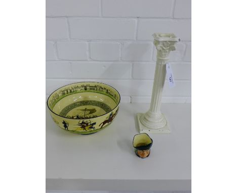 Cream glazed pottery corinthian column together with a Royal  Doulton Bayeux Tapestry pattern bowl (a/f)  and a Doulton Toby 